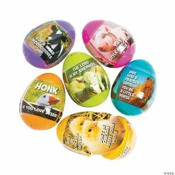 Promo 😉 2 1/2" Religious Farm Animal Sticker-Filled Plastic Easter Eggs - 24 Pc. 🧨