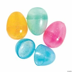 Budget ⭐ 2 1/2" Transparent Glitter Plastic Easter Eggs - 12 Pc. 👏