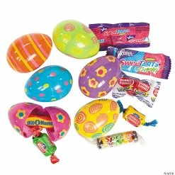 Wholesale 🌟 2 1/4" Bright Printed 🍬 Candy-Filled Plastic Easter Eggs - 24 Pc. 😀
