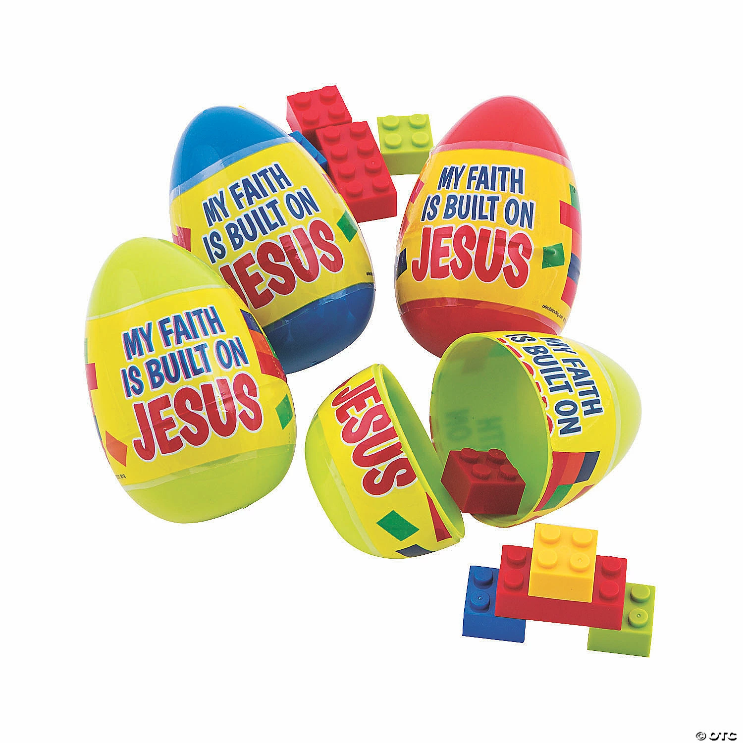 Cheap ❤️ 3" Built on Jesus Color Brick-Filled Plastic Easter Eggs - 12 Pc. 👏 1 Cheap ❤️ 3" Built on Jesus Color Brick-Filled Plastic Easter Eggs - 12 Pc. 👏