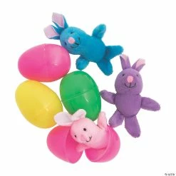 Cheap 💯 4" Bright Stuffed Bunny-Filled Plastic Easter Eggs - 12 Pc. ❤️