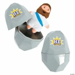 New 🤩 4" Religious Easter Egg Tomb with Stuffed Jesus Character - 24 Pc. 😍