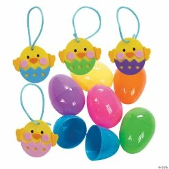 New 👍 Bright Plastic Easter Eggs with Chick Ornament Craft Kit – Makes 24 😉