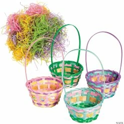 Outlet 🎁 Easter Bamboo Baskets with Grass Kit for 12 🌟