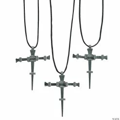 Cheap 🔥 Pewtertone Nail Cross Necklaces - 12 Pc. 😀