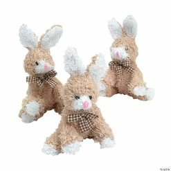 Best Sale 🎁 Scruffy Brown Stuffed Bunnies with Gingham Bow - 12 Pc. ⭐